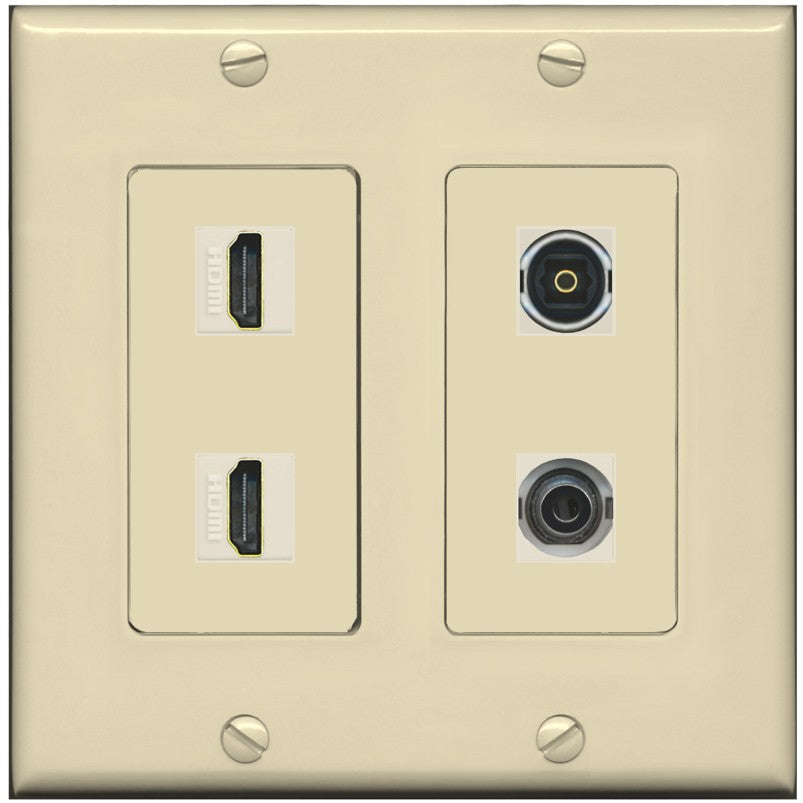 RiteAV 2 Port HDMI 1 Toslink 3.5mm Jack Wall Plate - 2 Gang [Ivory/Ivory]