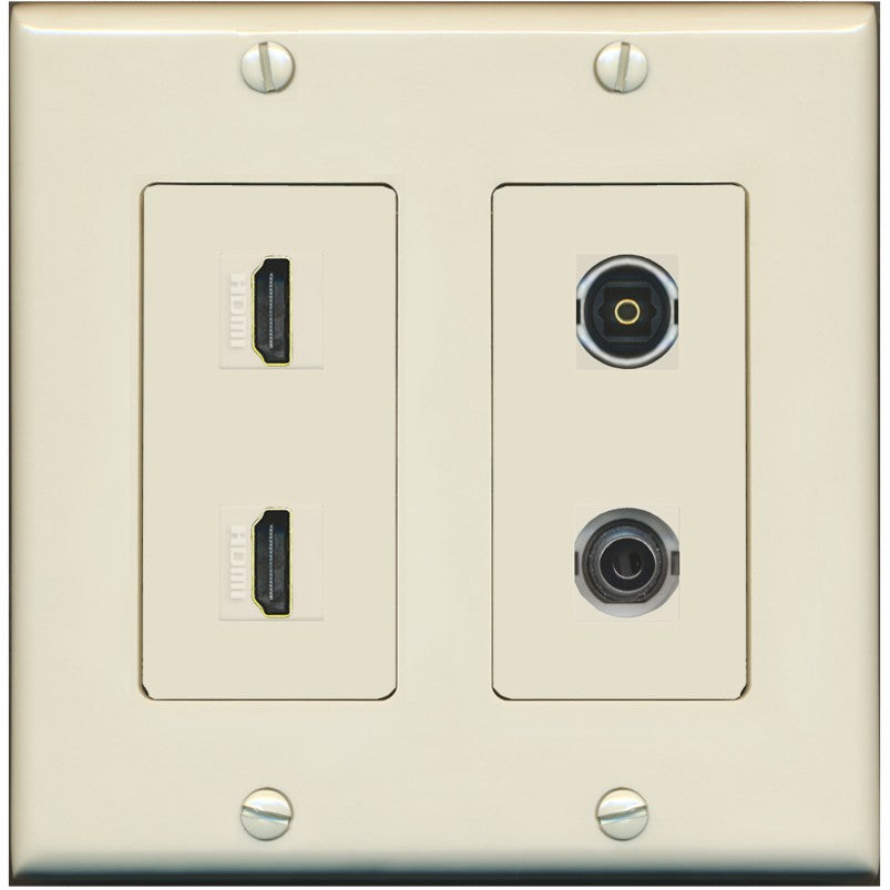 RiteAV 2 Port HDMI 1 Toslink 3.5mm Jack Wall Plate - 2 Gang [Light-Almond]