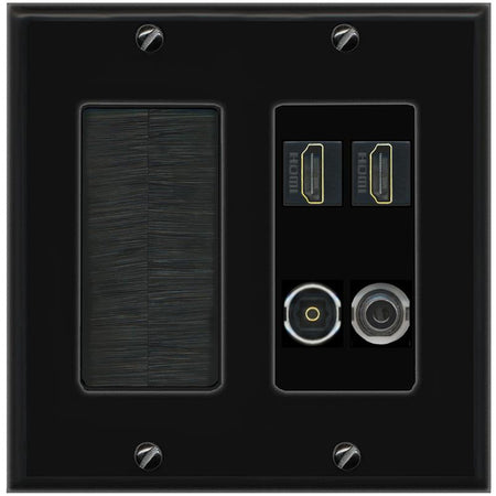 RiteAV 2 Port HDMI 1 Toslink 3.5mm Jack Wall Plate - Brush [Black/Black]