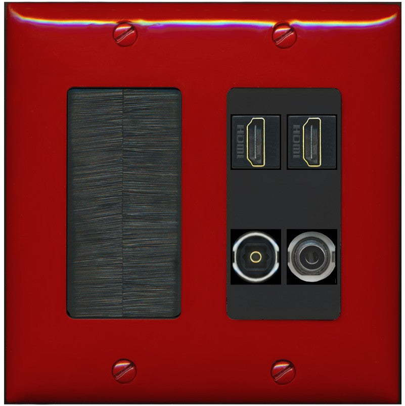 RiteAV 2 Port HDMI 1 Toslink 3.5mm Jack Wall Plate - Brush [Red/Black]