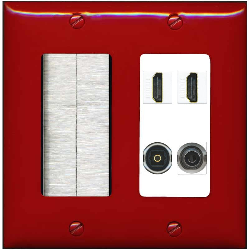 RiteAV 2 Port HDMI 1 Toslink 3.5mm Jack Wall Plate - Brush [Red/White]