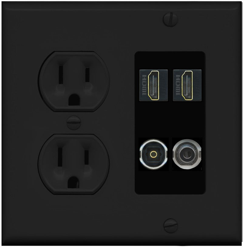 RiteAV 2 Port HDMI 1 Toslink 3.5mm Jack Wall Plate - Round Outlet [Black/Black]