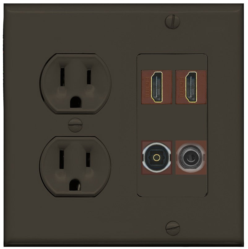 RiteAV 2 Port HDMI 1 Toslink 3.5mm Jack Wall Plate - Round Outlet [Brown/Brown]
