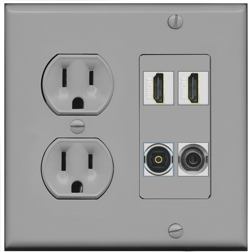 RiteAV 2 Port HDMI 1 Toslink 3.5mm Jack Wall Plate - Round Outlet [Gray/Gray]