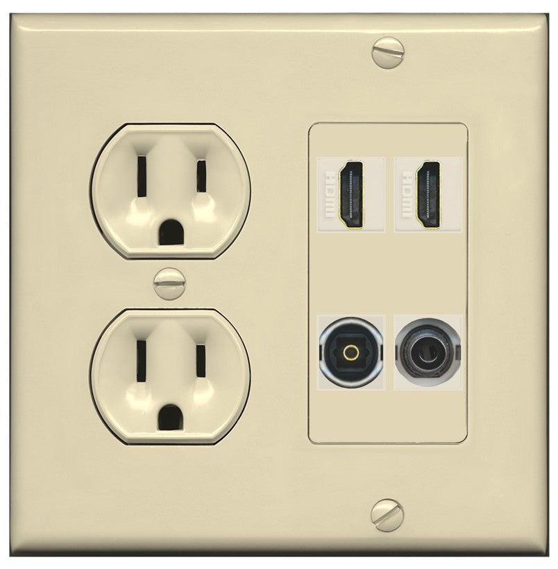 RiteAV 2 Port HDMI 1 Toslink 3.5mm Jack Wall Plate - Round Outlet [Ivory/Ivory]