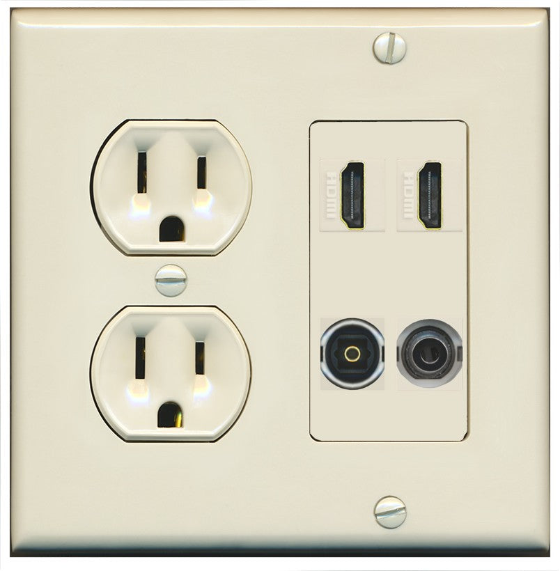 RiteAV 2 Port HDMI 1 Toslink 3.5mm Jack Wall Plate - Round Outlet [Light-Almond]