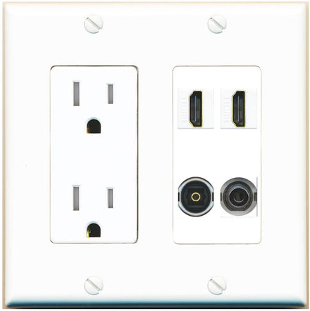 RiteAV 2 Port HDMI 1 Toslink 3.5mm Jack Wall Plate - Tamper-Res [White]