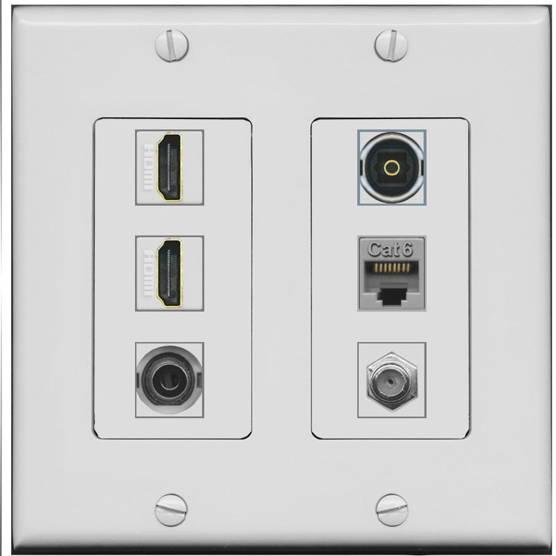 2 Port HDMI 1 Coax CAT6 3.5mm Toslink Jack Wall Plate - 2 Gang [Gray/Gray]