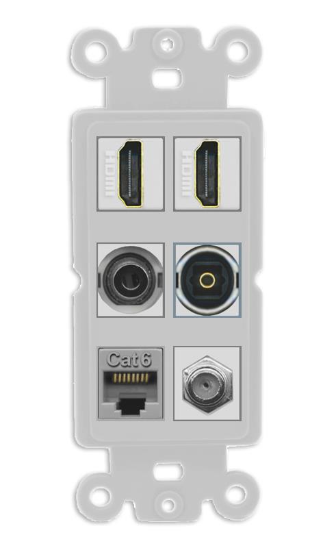 2 Port HDMI 1 Coax CAT6 3.5mm Toslink Jack Wall Plate - Rocker [Gray/Gray]