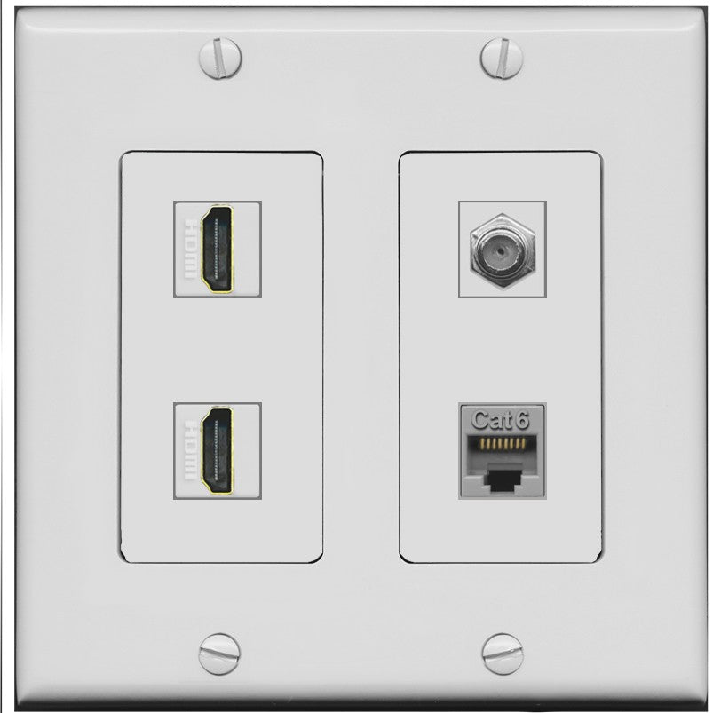 RiteAV 1 Port CAT6 Coax 2 HDMI Jack Wall Plate - 2 Gang [Gray/Gray]