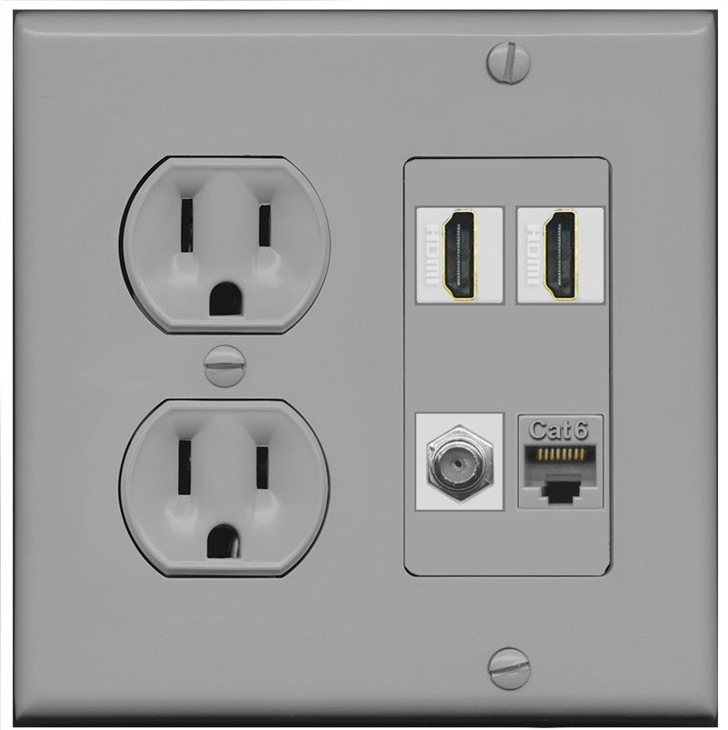 RiteAV 1 Port CAT6 Coax 2 HDMI Jack Wall Plate - Round Outlet [Gray/Gray]
