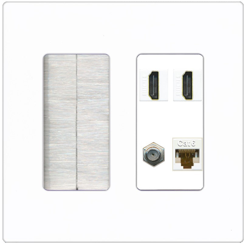 RiteAV 1 Port CAT6 Coax 2 HDMI Jack Wall Plate - Brush [Screwless White]