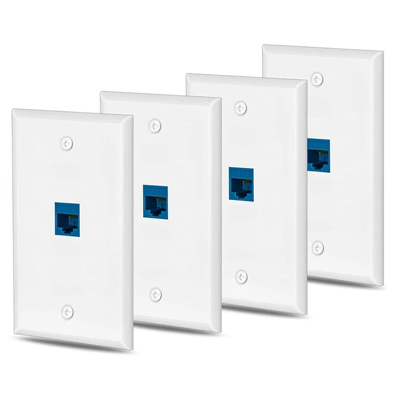 RiteAV - 4x Cat6 Ethernet Wall Plate Outlet 1 Port RJ45 Network Female To Female Keystone Wall Coupler Jack Plate White & Blue