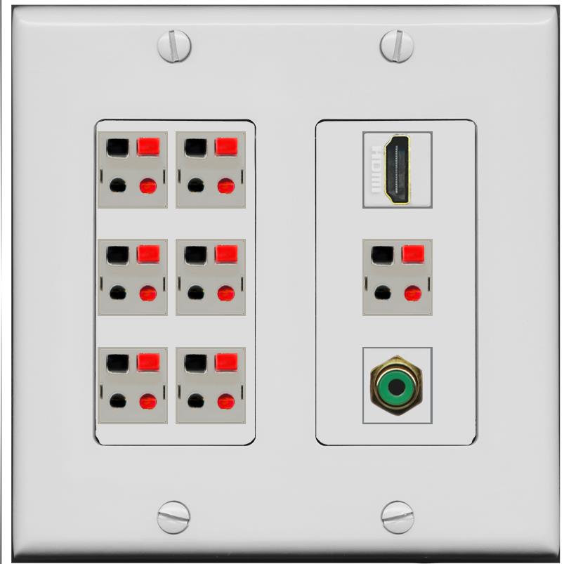 RiteAV 7.1 Surround Sound 7 Speaker Wall Plate with 1 Port HDMI RCA - 2 Gang [Gray/Gray]