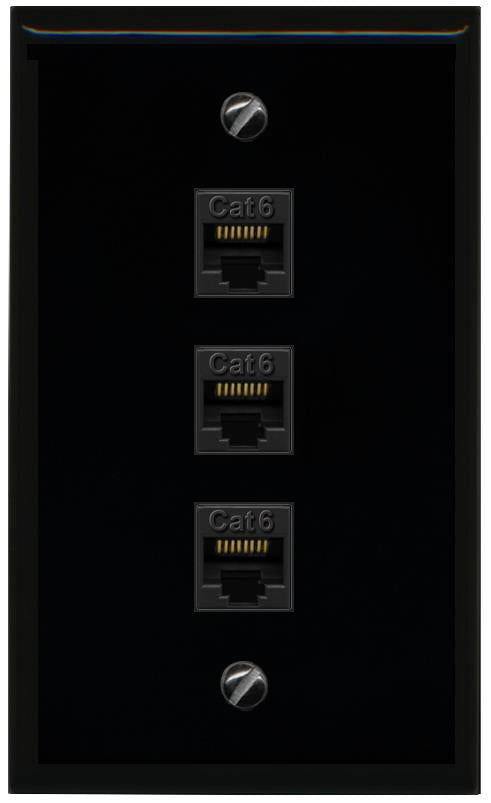 RiteAV - 3 Port Cat6 Ethernet Female-Female Wall Plate - Flat [Black/Black]