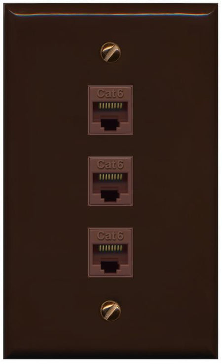 RiteAV - 3 Port Cat6 Ethernet Female-Female Wall Plate - Flat [Brown/Brown]