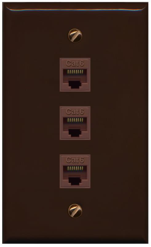 RiteAV - 3 Port Cat6 Ethernet Female-Female Wall Plate - Flat [Brown/Brown]