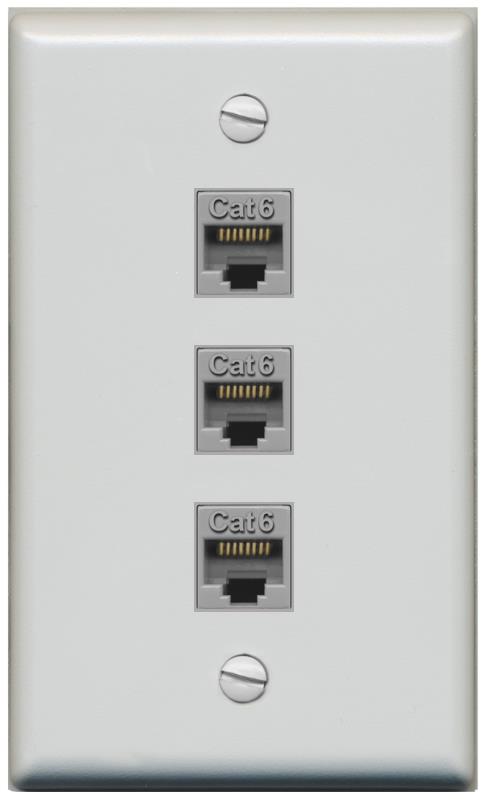 RiteAV - 3 Port Cat6 Ethernet Female-Female Wall Plate - Flat [Gray/Gray]