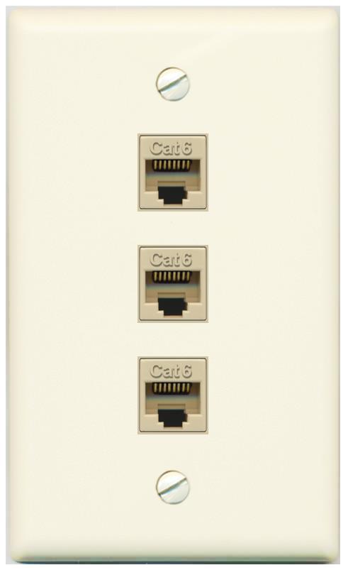 RiteAV - 3 Port Cat6 Ethernet Female-Female Wall Plate - Flat [Light-Almond]