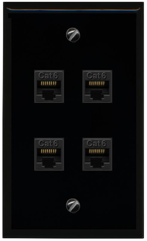 RiteAV - 4 Port Cat6 Female-Female Wall Plate - Flat [Black/Black]
