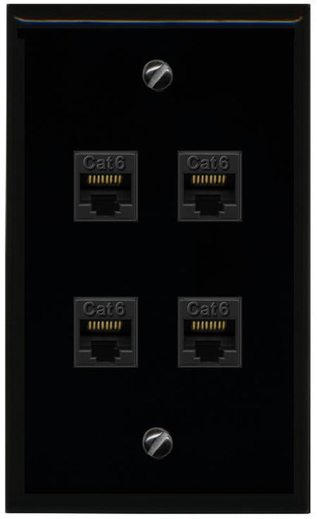RiteAV - 4 Port Cat6 Female-Female Wall Plate - Flat [Black/Black]