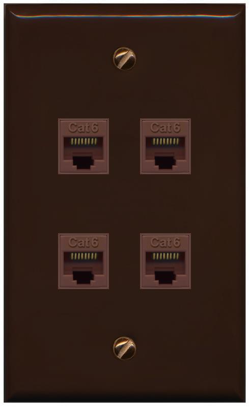 RiteAV - 4 Port Cat6 Female-Female Wall Plate - Flat [Brown/Brown]