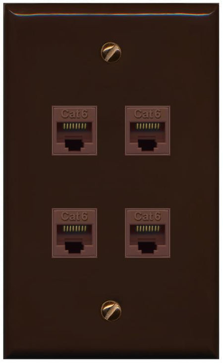 RiteAV - 4 Port Cat6 Female-Female Wall Plate - Flat [Brown/Brown]