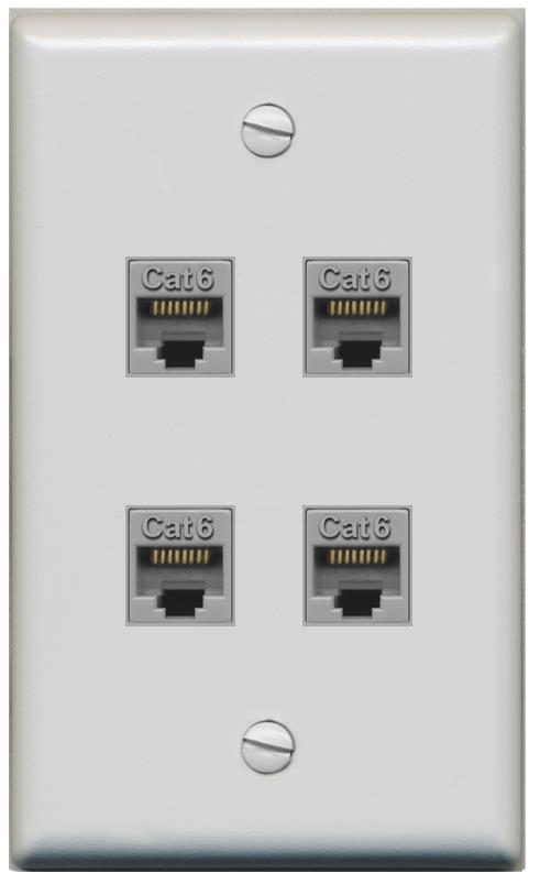 RiteAV - 4 Port Cat6 Female-Female Wall Plate - Flat [Gray/Gray]