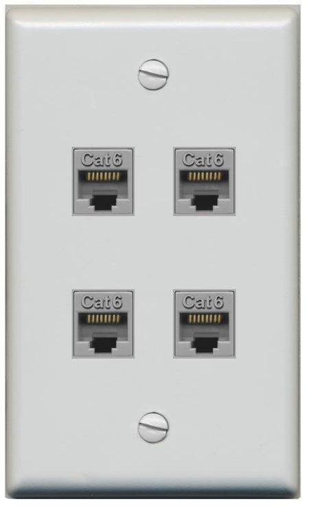 RiteAV - 4 Port Cat6 Female-Female Wall Plate - Flat [Gray/Gray]