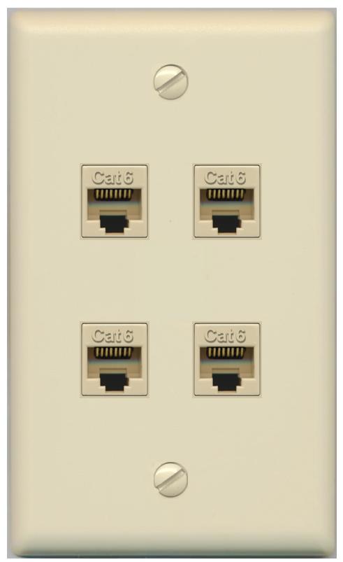 RiteAV - 4 Port Cat6 Female-Female Wall Plate - Flat [Ivory/Ivory]