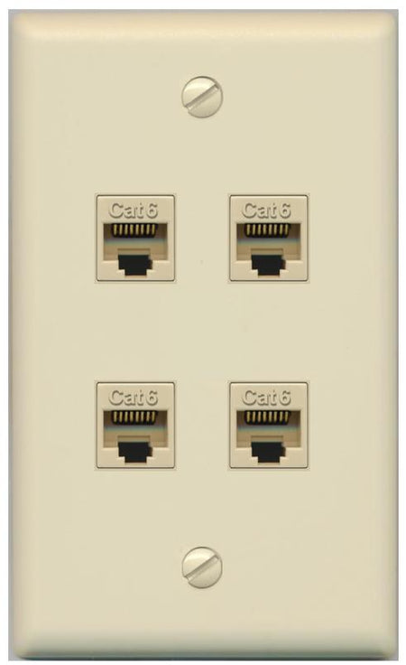 RiteAV - 4 Port Cat6 Female-Female Wall Plate - Flat [Ivory/Ivory]
