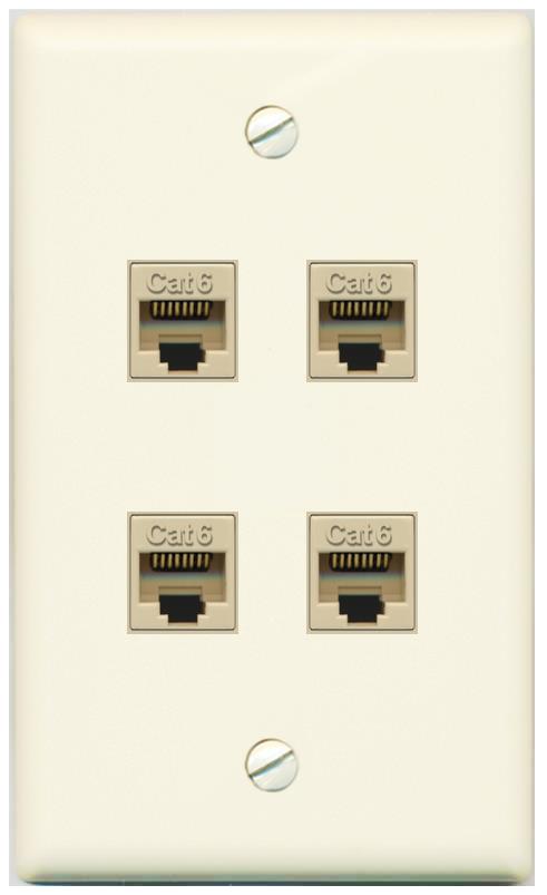 RiteAV - 4 Port Cat6 Female-Female Wall Plate - Flat [Light-Almond]