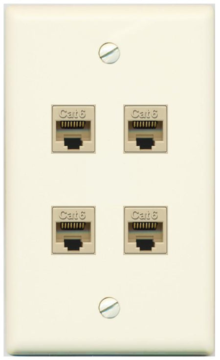 RiteAV - 4 Port Cat6 Female-Female Wall Plate - Flat [Light-Almond]