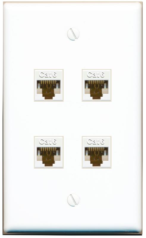 RiteAV - 4 Port Cat6 Female-Female Wall Plate - Flat [White]