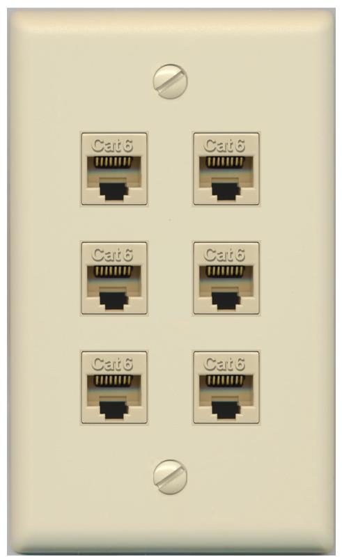 RiteAV - 6 Port Cat6 Ethernet RJ45 Female-Female Wall Plate - Flat [Ivory/Ivory]