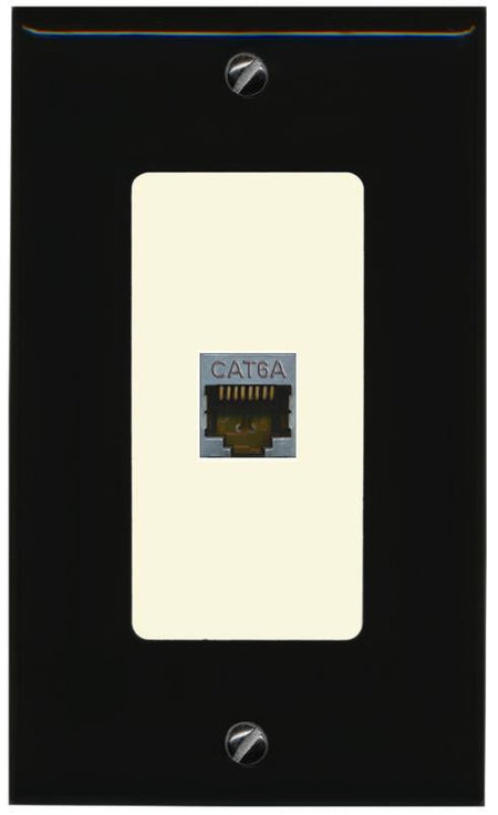 RiteAV CAT 6A 1 Port Shielded Cat6a Wall Plate 1 Gang Decorative - 1 Gang [Black/Light-Almond]