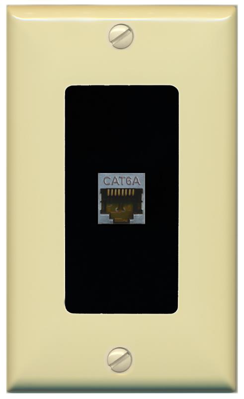 RiteAV CAT 6A 1 Port Shielded Cat6a Wall Plate 1 Gang Decorative - 1 Gang [Ivory/Black]