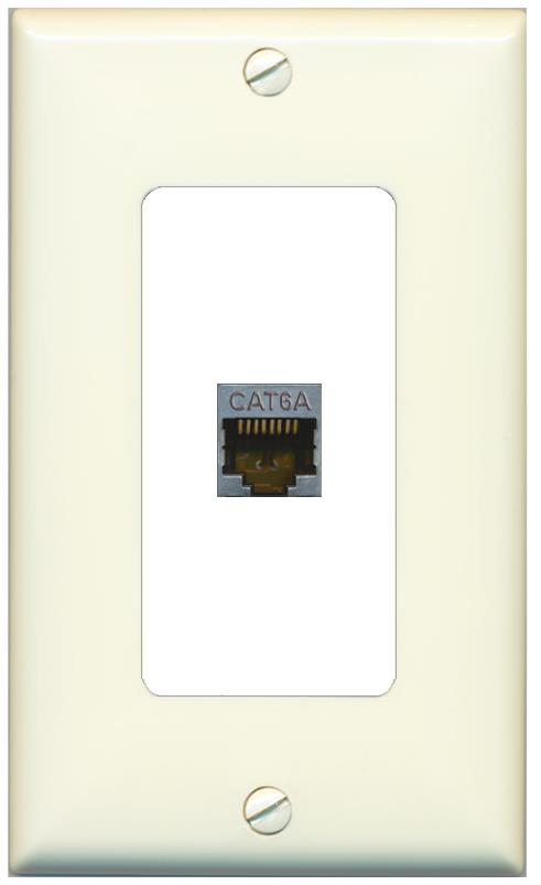 RiteAV CAT 6A 1 Port Shielded Cat6a Wall Plate 1 Gang Decorative - 1 Gang [Light-Almond/White]