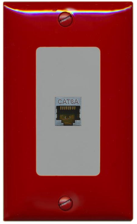 RiteAV CAT 6A 1 Port Shielded Cat6a Wall Plate 1 Gang Decorative - 1 Gang [Red/Gray]