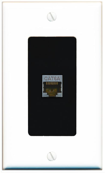 RiteAV CAT 6A 1 Port Shielded Cat6a Wall Plate 1 Gang Decorative - 1 Gang [White/Black]