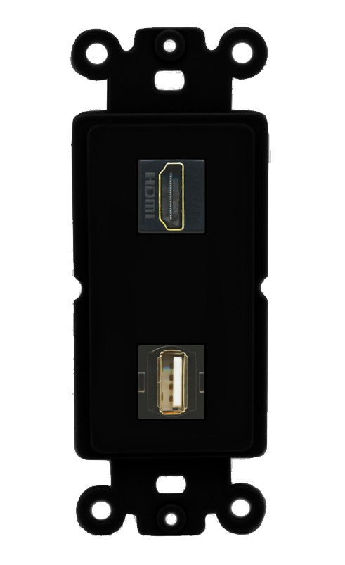 RiteAV - HDMI USB A-A Port Wall Plate Decorative (Insert) - Rocker [Black/Black]