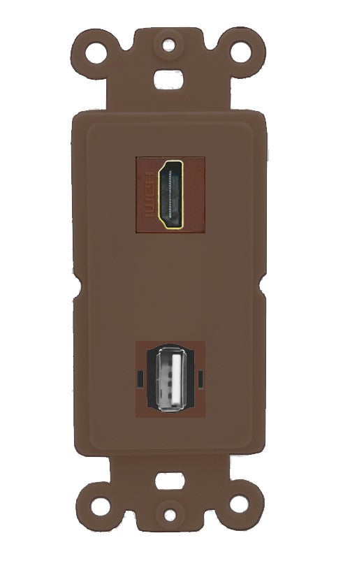 RiteAV - HDMI USB A-A Port Wall Plate Decorative (Insert) - Rocker [Brown/Brown]