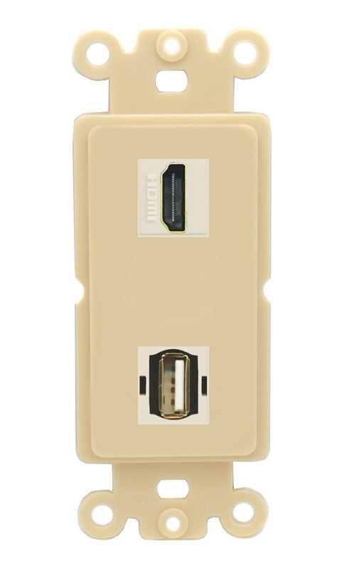 RiteAV - HDMI USB A-A Port Wall Plate Decorative (Insert) - Rocker [Ivory/Ivory]