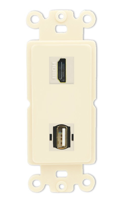 RiteAV - HDMI USB A-A Port Wall Plate Decorative (Insert) - Rocker [Light-Almond]