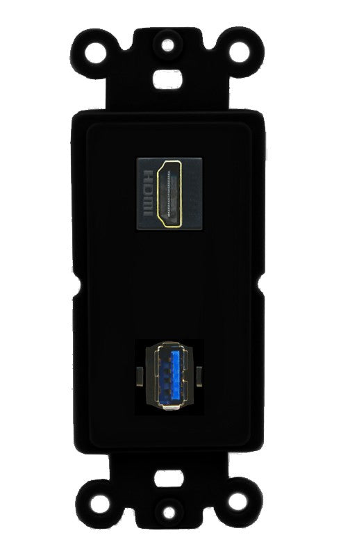 RiteAV - HDMI USB 3.0 A-A Port Wall Plate Decorative (Insert) - Rocker [Black/Black]