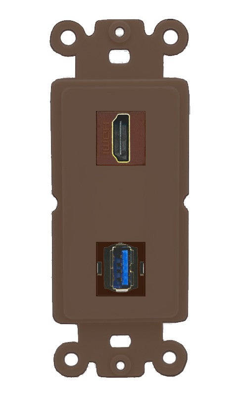 RiteAV - HDMI USB 3.0 A-A Port Wall Plate Decorative (Insert) - Rocker [Brown/Brown]