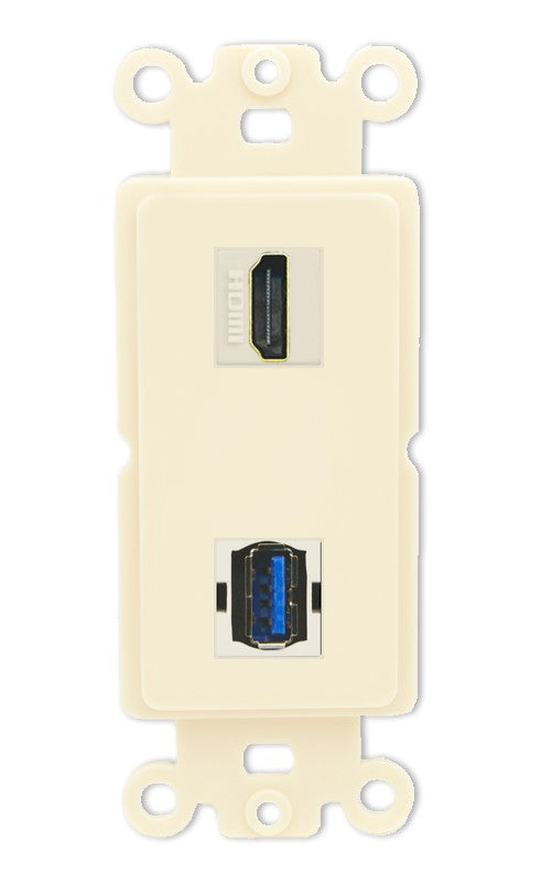 RiteAV - HDMI USB 3.0 A-A Port Wall Plate Decorative (Insert) - Rocker [Light-Almond]