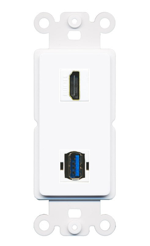 RiteAV - HDMI USB 3.0 A-A Port Wall Plate Decorative (Insert) - Rocker [White]