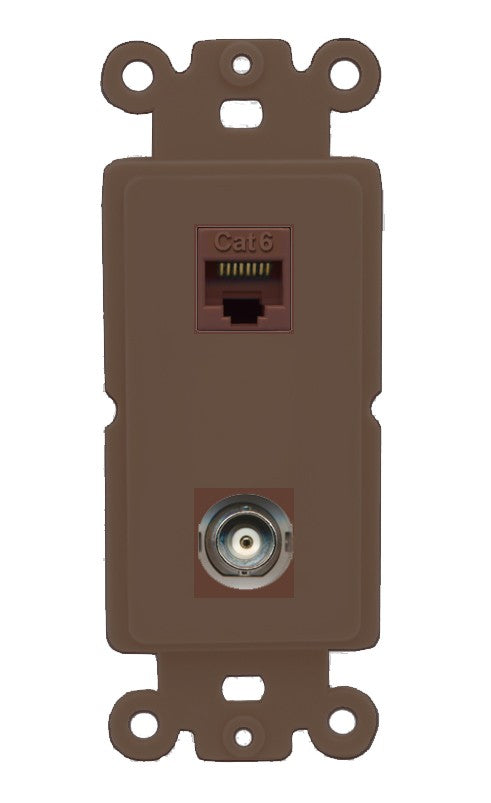 RiteAV - Cat6 Ethernet BNC Port Wall Plate Decorative (Insert) - Rocker [Brown/Brown]