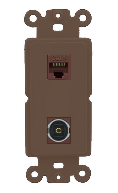 RiteAV - Cat6 Toslink Port Wall Plate Decorative (Insert) - Rocker [Brown/Brown]